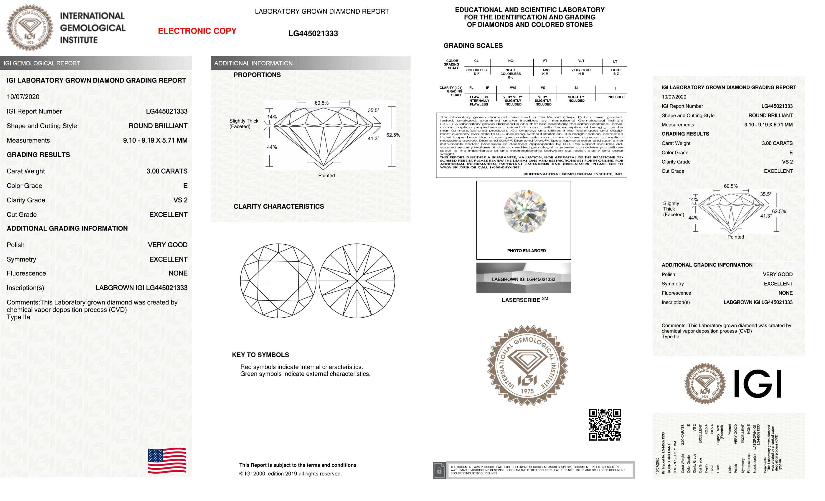 Round Brilliant Cut Lab Grown 3ct E VS2 IGI Certified Diamond 445021333