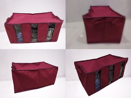 3 Partition Folding Storage Organizer - Canvas, 61 x 30.5 x 34 cm, Maroon | Zipper Top, Customized Design & Size, Garments Storage Solution