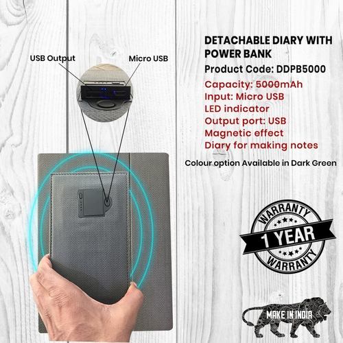 Detachable Diary Power Bank 5000Mah Size: A5