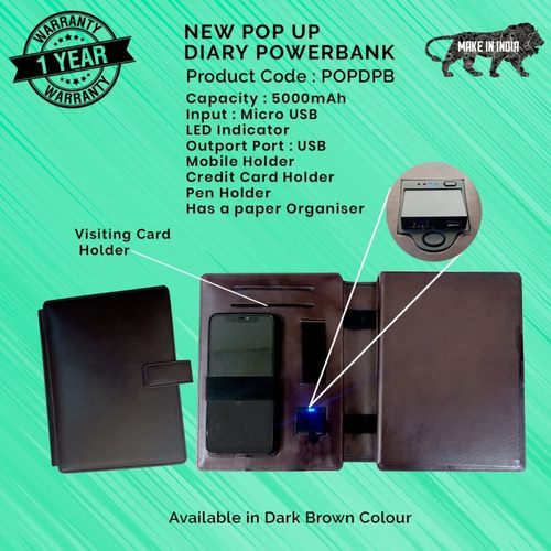 Pu Leather New Pop Up Diary Power Bank 5000Mah