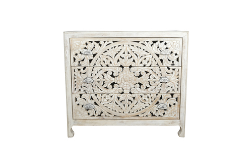 Wooden Carved 3 Drawer Chest
