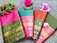 Soft Lichi Silk Cloth - Silk Material, Multi Colour, Beautiful Rich Pallu & All Over Jacquard Work, Contrast Exclusive Jacquard Border, Bollywood Style