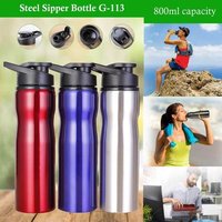 Steel Sipper Bottle 113 - Stainless Steel, Leak-free & Spill-proof | Slim Design Fits Cup Holders, Backpacks, & Bicycles