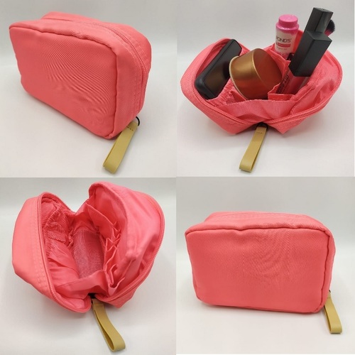 Heavy Quality Daily Cosmetic Pouch - Nylon Material 15 x 6 x 10 cm Size Dark Pink Color | Zipper Top Plain Design Customizable Options