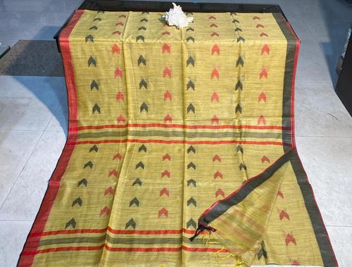 HANDMADE SOFT SILK SAREE WITH BLOUSE . (DESIGNS ARE WOVEN) .