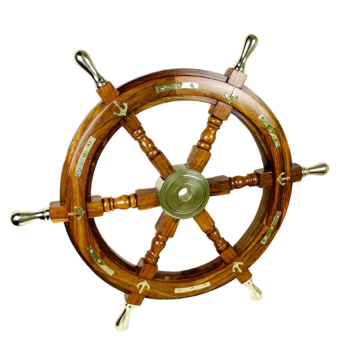 Brass Six Spoke Ship 12 Inch Wheel Wooden Stripe Steering Captain Boat Pirate Brown Black Ships Wall Decor Gift