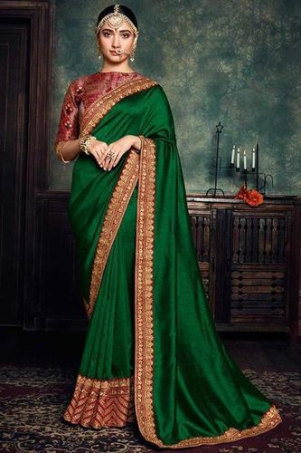 Vichitra Silk Saree - 5.5 Mtr Length Multi Colour with Embroidery Lace & Bollywood Style