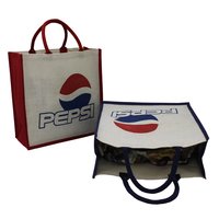 PP Laminated Jute Fabric Tote Bag With Two Color Logo Print Two Side