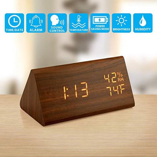 Brown Wooden Digital Clock