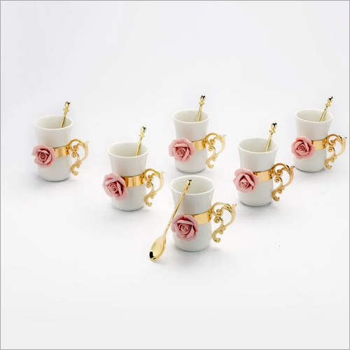 Golden And Pink Hued Ceramic Mugs Set