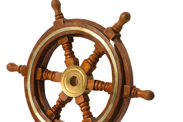 Vintage Look Wooden Ship Wheel With Brass Ring 15 Inch Wheel