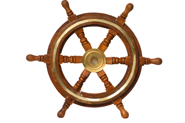 Vintage Look Wooden Ship Wheel With Brass Ring 15 Inch Wheel