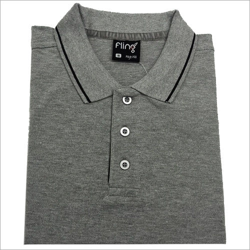 Mens Grey Melange Black Tipping Polo T-Shirts