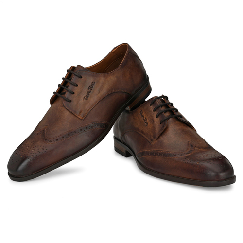 Men Brown Leather Semi Formal Shoes