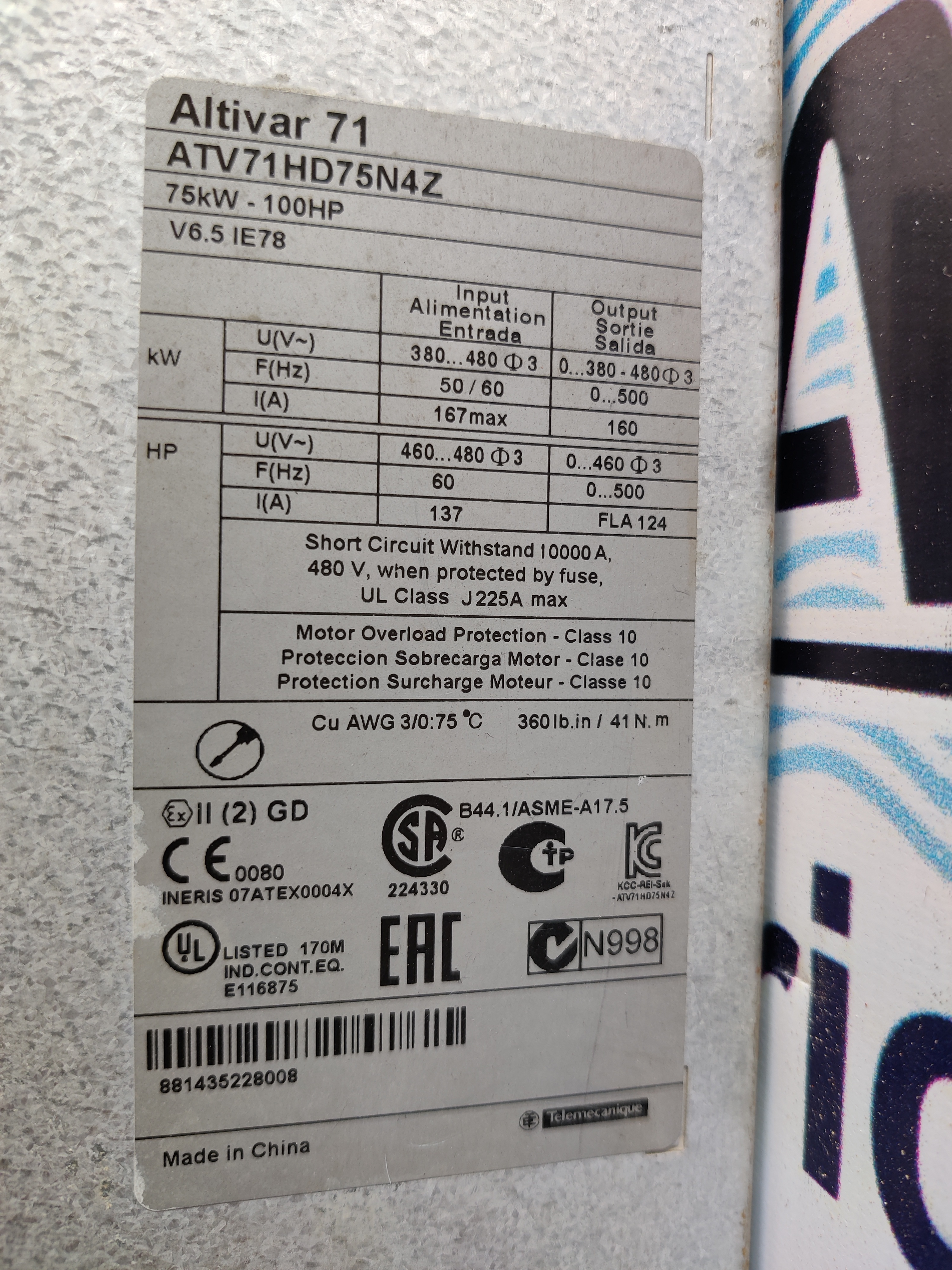 SCHNEIDER 100 HP AC Drive