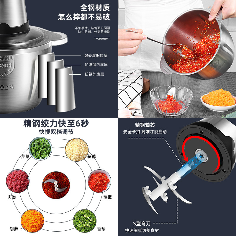 Popular 2L Stainless Steel Electric Home Use Garlic Onion Vegetable Food Grinder Electrical Mini Meat Chopper