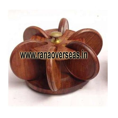 Wooden Carving Round Shape Coaster set