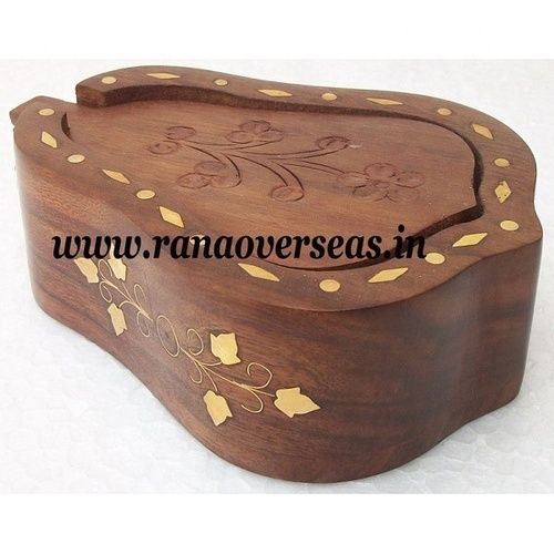 Wood Wooden Carved Brass Inlay Coaster Set