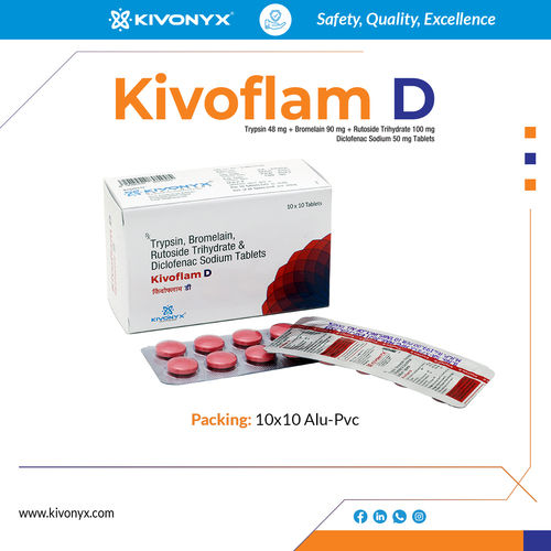 Trypsin 48 mg Bromelain 90 mg Rutoside Trihydrate 100 mg Diclofenac Sodium 50 mg Tablets