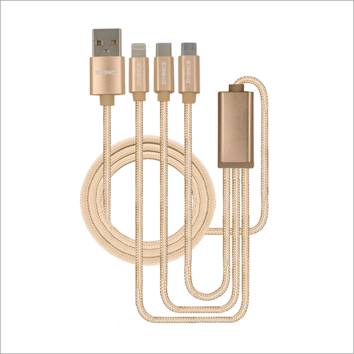 Multi Port Data Cables - Nylon Braided, White + Gold Color | Accessories: Laptop + Mobile Connectors, 01 Year Warranty