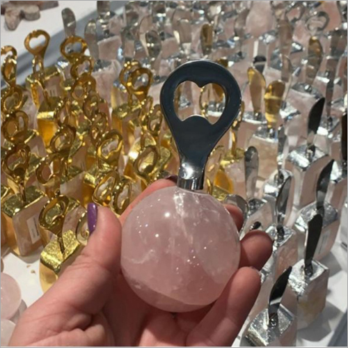 Rose Quartz Bottle Opener - Polished Steel, Indian Style with Artificial Finishing | Elegant Polished Design for a Unique Touch