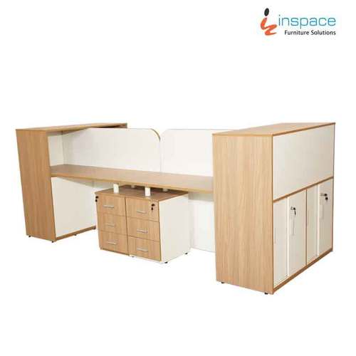 Frosty White Shade And Shara Walnut Shade Organiser - Workstation - Four Seater