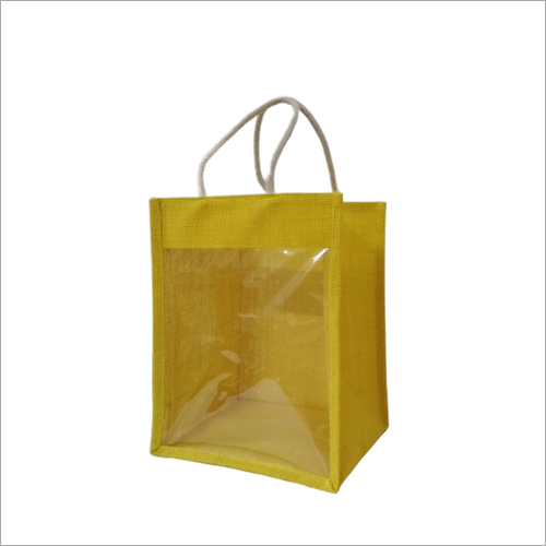 Jute Window Bag - Eco Friendly, Customized Size with Yellow Plain Color and PP | Design, Logo, Weight Options Available