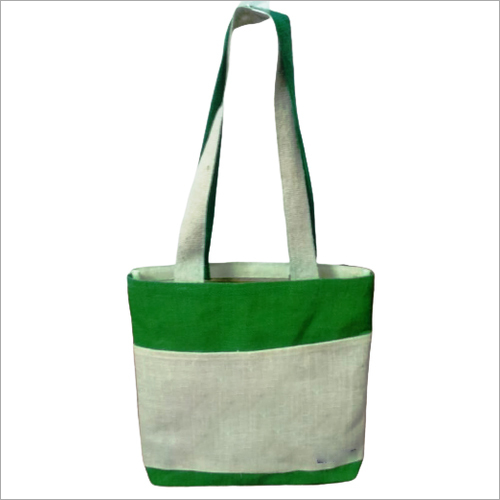 Ladies Jute Shopping Bag - Customized Size | Green and Off-White Printed Design, Eco Friendly Jute Material