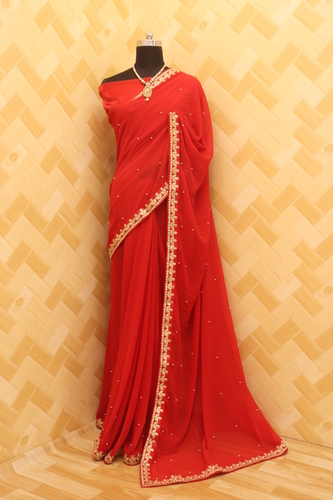 Multy Georgette Saree With Moti Work