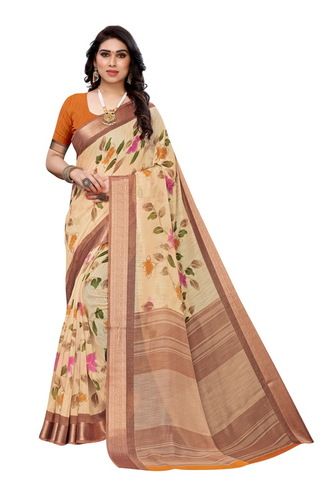 Linen Saree With Satin Patta