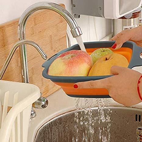 Collapsible Washing Strainer Square (Random) - Silicone, 29 x 21.7 x 10 Cm | Foldable Design, Versatile Kitchen Usage
