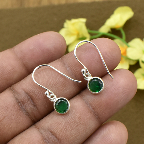 Amazing Green Quartz Gemstone Tiny Earring 925 Sterling Silver Dangle Drop Fashion Earring Minimalist Jewelry