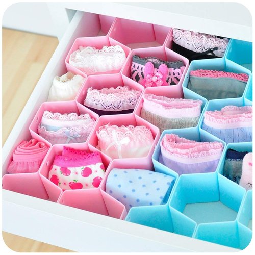 8Pcs Honey Comb Drawer Divider Closet Partition Storage - Plastic, 36.5 x 35 x 6.5 Cm | Versatile Drawer Divider, Random Color Shade