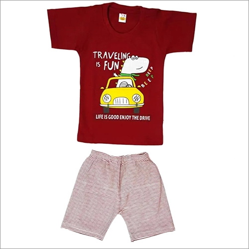 Maroon Color Kids Wear - Soft Cotton Blend, Trendy Printed Design, Moisture Absorbent, Skin-Friendly Fabric for Boys