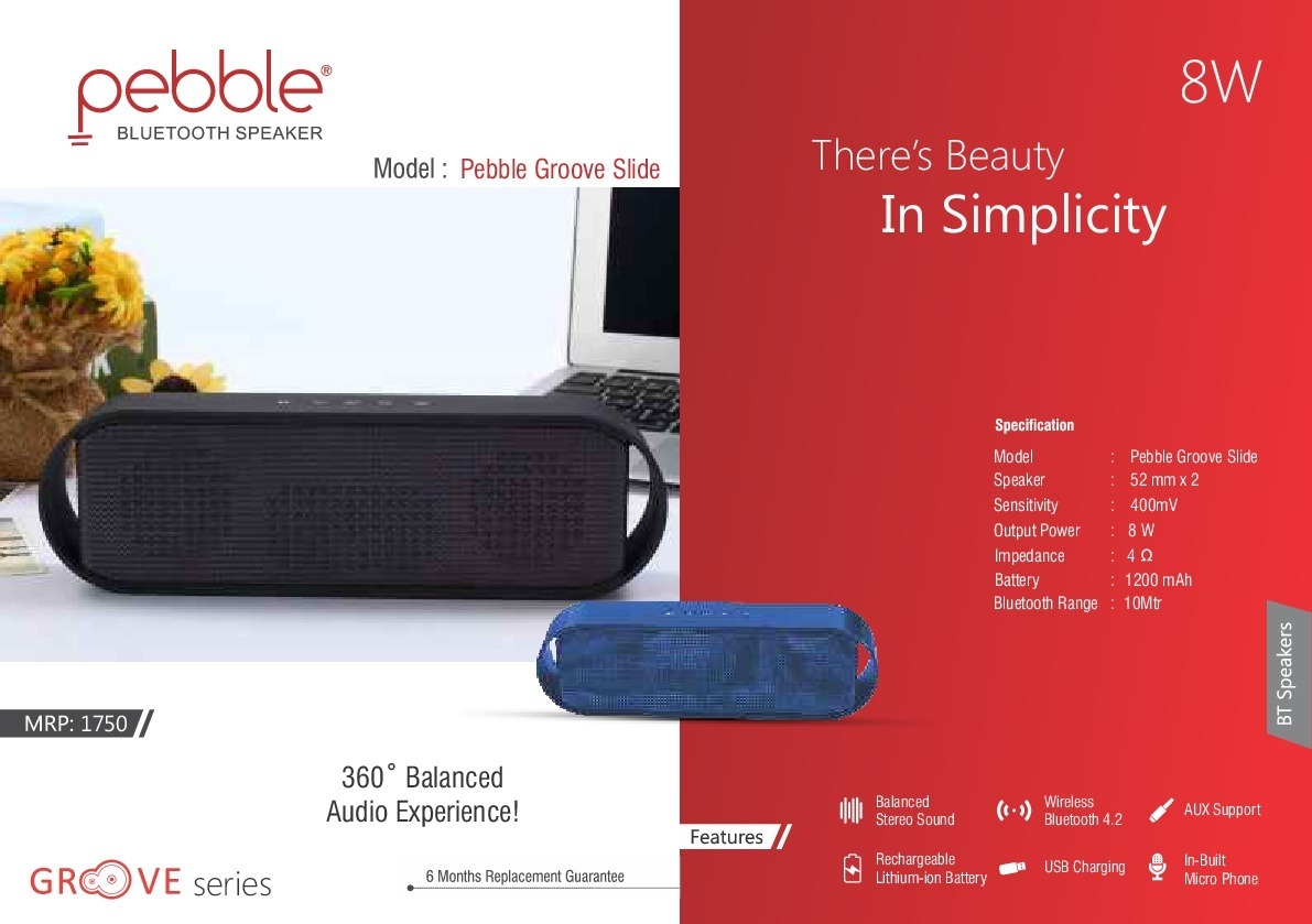 Pebble Groove Slide Wireless Bluetooth Speaker|in-built Micro Phone|aux Support|stereo Sound