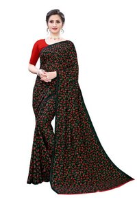 Black And Red Green Color Rad Blows Georgette  Saree