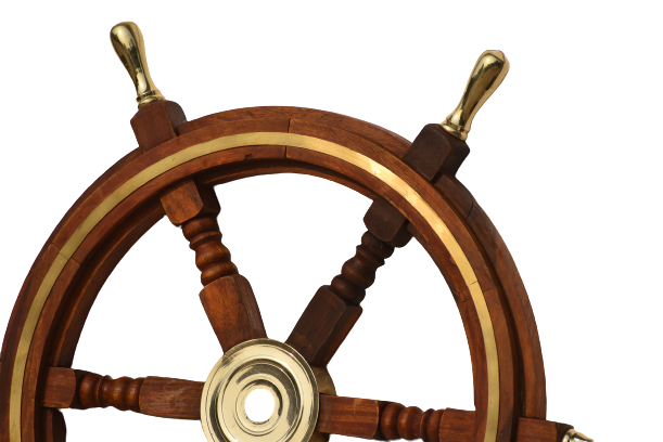 24 Inch Nautical Wooden Ship Wheel With Brass Ring And Brass Handle