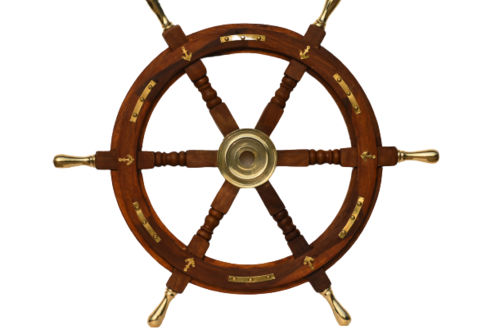 Brown Brass Six Spoke Ship 24 Inch Wheel Wooden Stripe Steering With Brass Handle And Anchor At Price Range 19 00 00 Usd Piece In Roorkee Id C