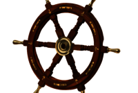 Brass Six Spoke Ship 24 Inch Wheel Wooden Stripe Steering, With Brass Handle And Anchor