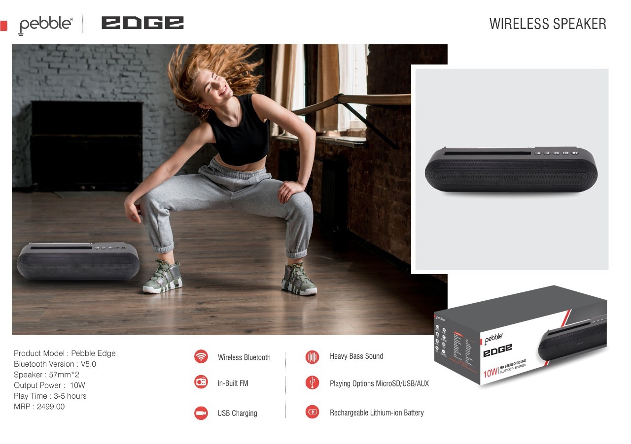Pebble Edge Wireless Bluetooth Speaker|in-built Fm|heavy Bass Sound|aux Support