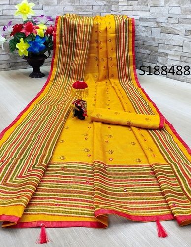 Multy Linen Mirror Work Saree