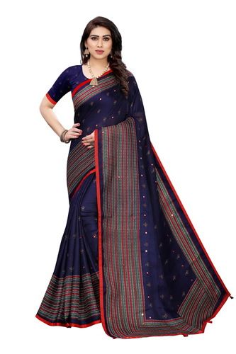 Linen Mirror Work Saree