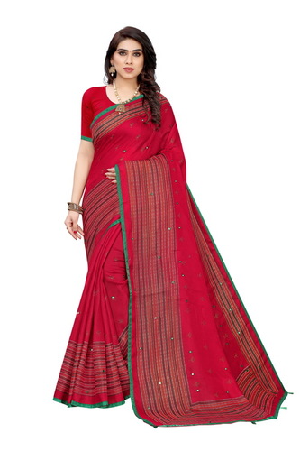 Linen Mirror Work Saree - 5.5 Mtr Length with 0.8 Mtr Blouse Piece | Multicolor, Ideal for All Seasons