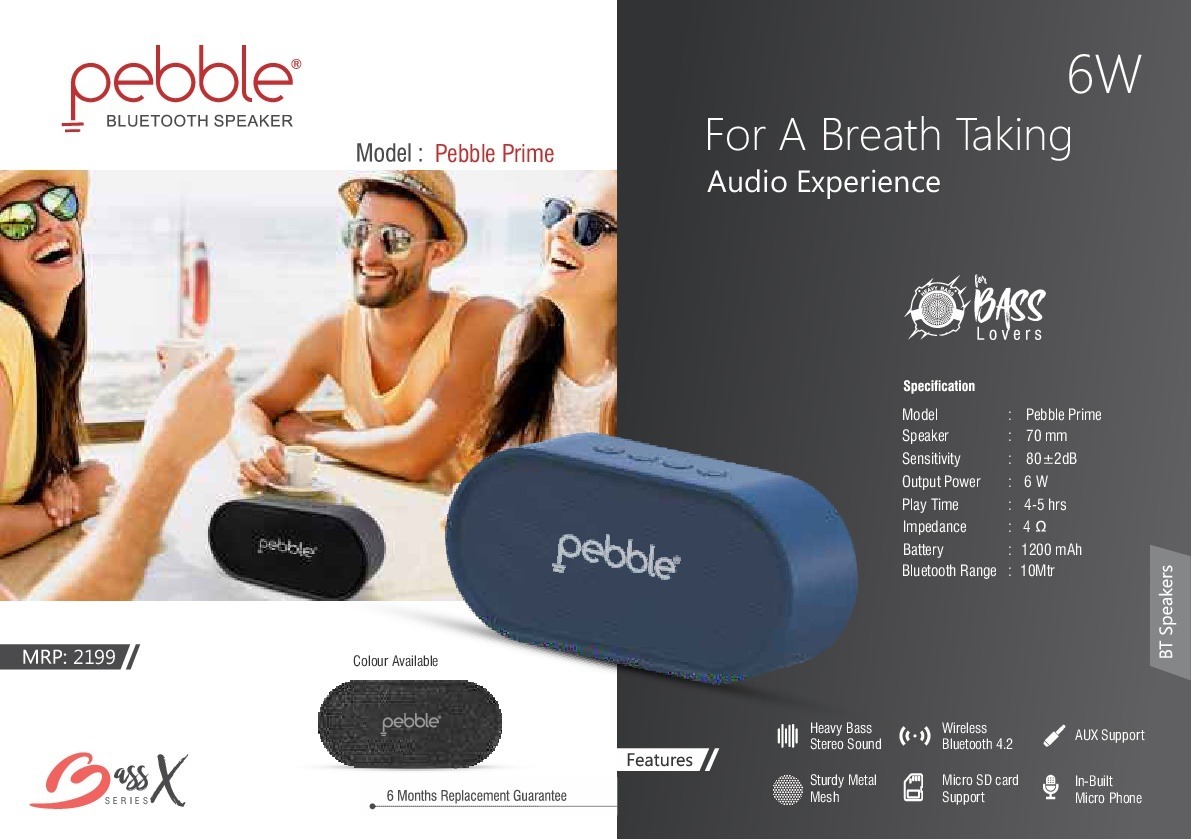 Pebble Prime Wireless Bluetooth Speaker|heave Bass Sound|aux Support|micro Sd Card Support
