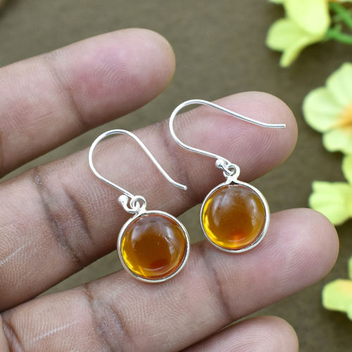 Attractive Yellow Citrine Quartz Round Gemstone Earring 925 Sterling Silver Dangle Drop Fashion Earring