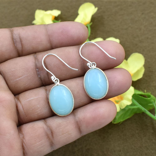 Natural Chalcedony Gemstone Earring 925 Sterling Silver Dangle Drop Fashion Earring Gender: Children