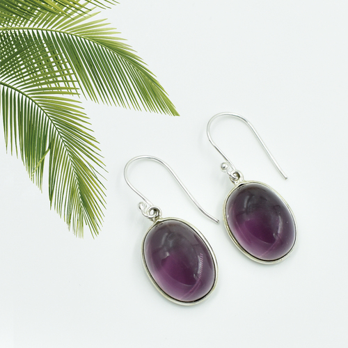 Purple Amethyst Quartz Oval Shape Gemstone Earring 925 Sterling Silver Dangle Drop Fashion Earring Gender: Women