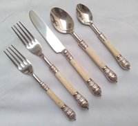 Stainless Steel & Brass Combination Flatware Set - Color: Nickle