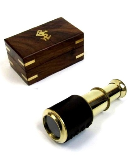 5 Inch Brass Pullout Telescope with Wooden Box Nautical Brass Telescope Handheld Telescope with Box - Collectible Marine Gift