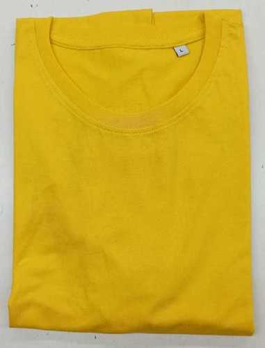 Mens Yellow Colored Plain Round Neck T-Shirts